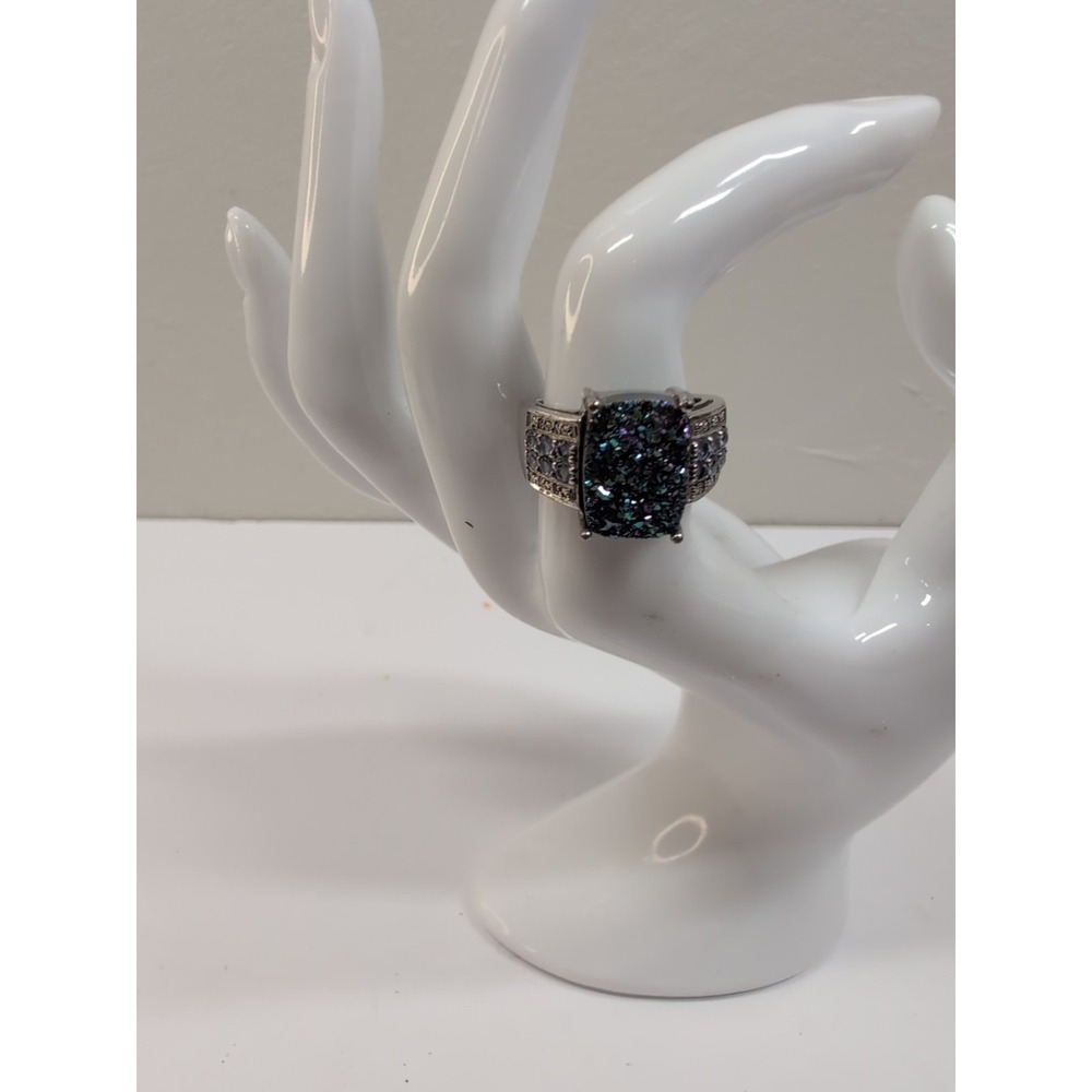 Vintage Multi-Color Druzy 925 Sterling Silver Ring Size 7 US